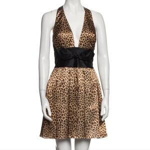 Jovani Silk Mini Dress Cocktail Cheetah Animal Print Black Y2K Vintage Size 6